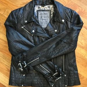 Guess Leather Biker Jacket Size Large